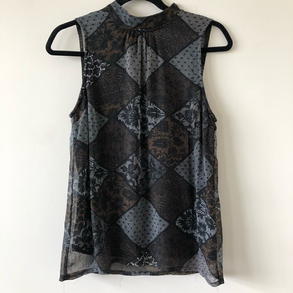 CREAM High Neckline Dark Floral Sleeveless Blouse